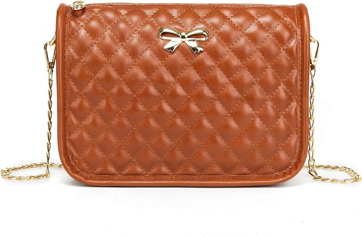 Hanbella Crossbody Purse for Women - Cute Quilted Leather Shoulder Bag with Gold Chain Strap for Teen Girls - Womens Clutch