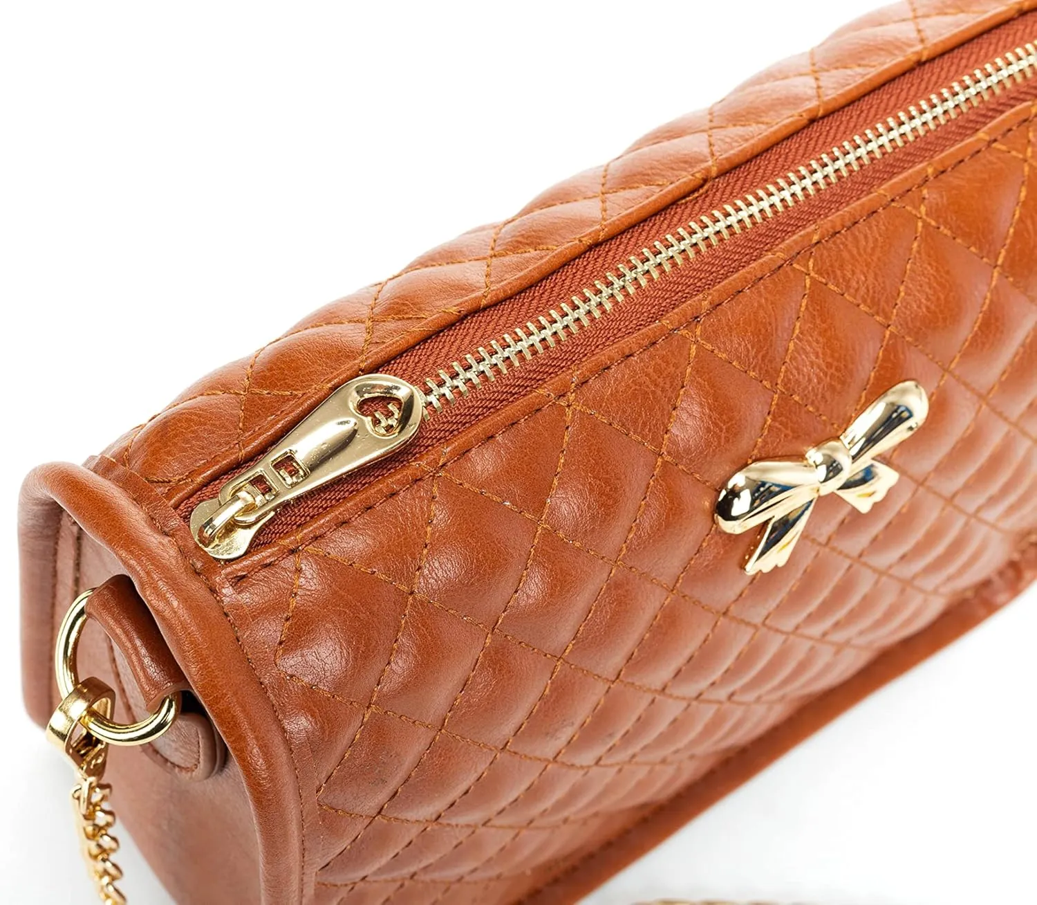 Hanbella Crossbody Purse for Women - Cute Quilted Leather Shoulder Bag with Gold Chain Strap for Teen Girls - Womens Clutch
