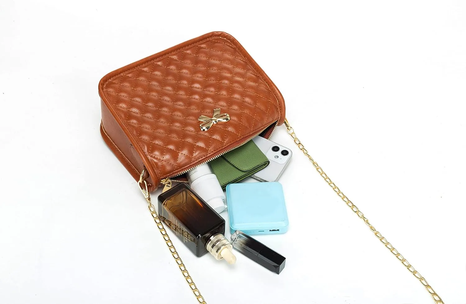 Hanbella Crossbody Purse for Women - Cute Quilted Leather Shoulder Bag with Gold Chain Strap for Teen Girls - Womens Clutch