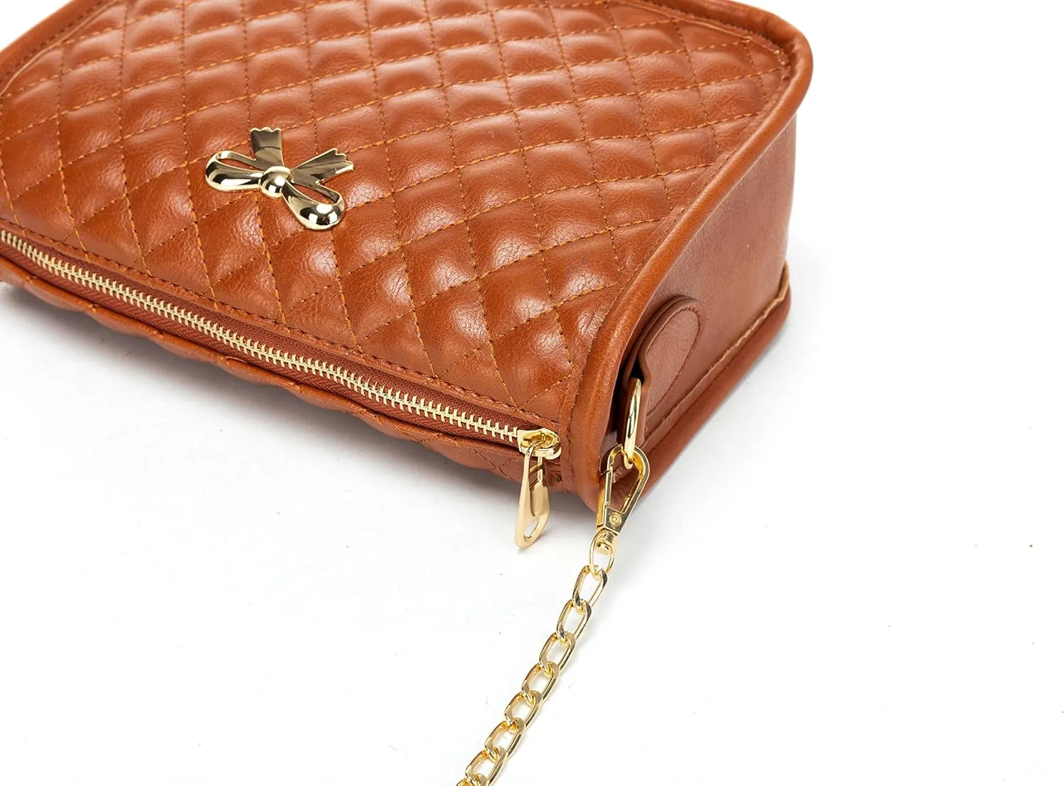 Hanbella Crossbody Purse for Women - Cute Quilted Leather Shoulder Bag with Gold Chain Strap for Teen Girls - Womens Clutch