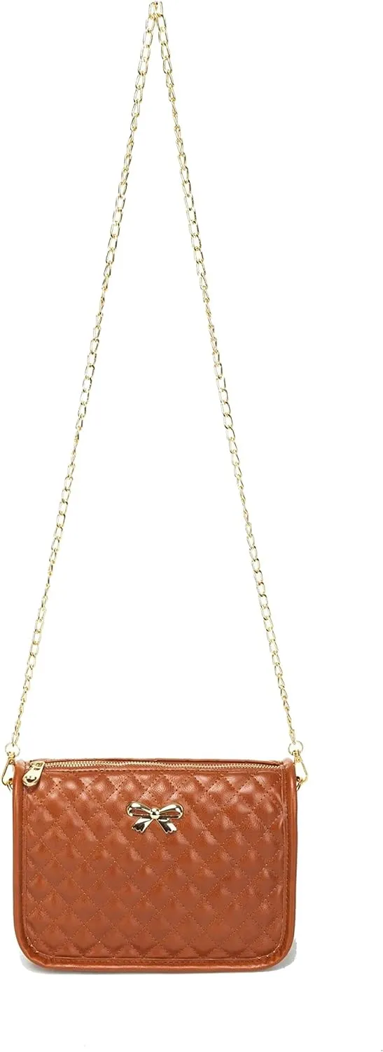 Hanbella Crossbody Purse for Women - Cute Quilted Leather Shoulder Bag with Gold Chain Strap for Teen Girls - Womens Clutch