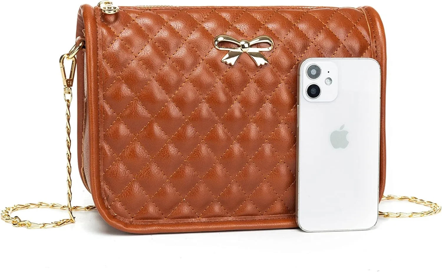 Hanbella Crossbody Purse for Women - Cute Quilted Leather Shoulder Bag with Gold Chain Strap for Teen Girls - Womens Clutch