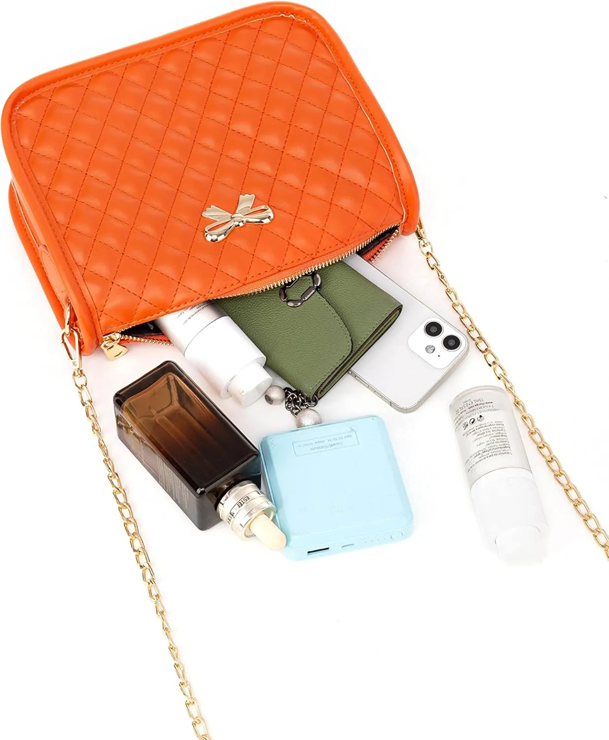 Hanbella Crossbody Purse for Women - Cute Quilted Leather Shoulder Bag with Gold Chain Strap for Teen Girls - Womens Clutch