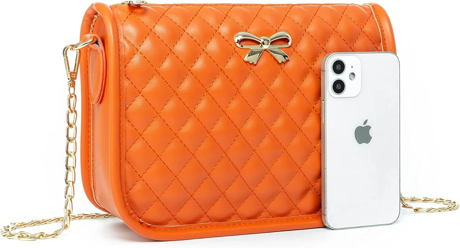 Hanbella Crossbody Purse for Women - Cute Quilted Leather Shoulder Bag with Gold Chain Strap for Teen Girls - Womens Clutch