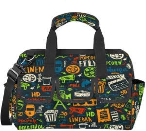 Hand-Painted Cinema Tool Bag, Garden Tool Bag, Multi-Pockets Wide Mouth Tool Tote, Heavy Duty Waterproof Tool Bag Organizer with Adjustable Shoulder Strap(Vintage Pattern)