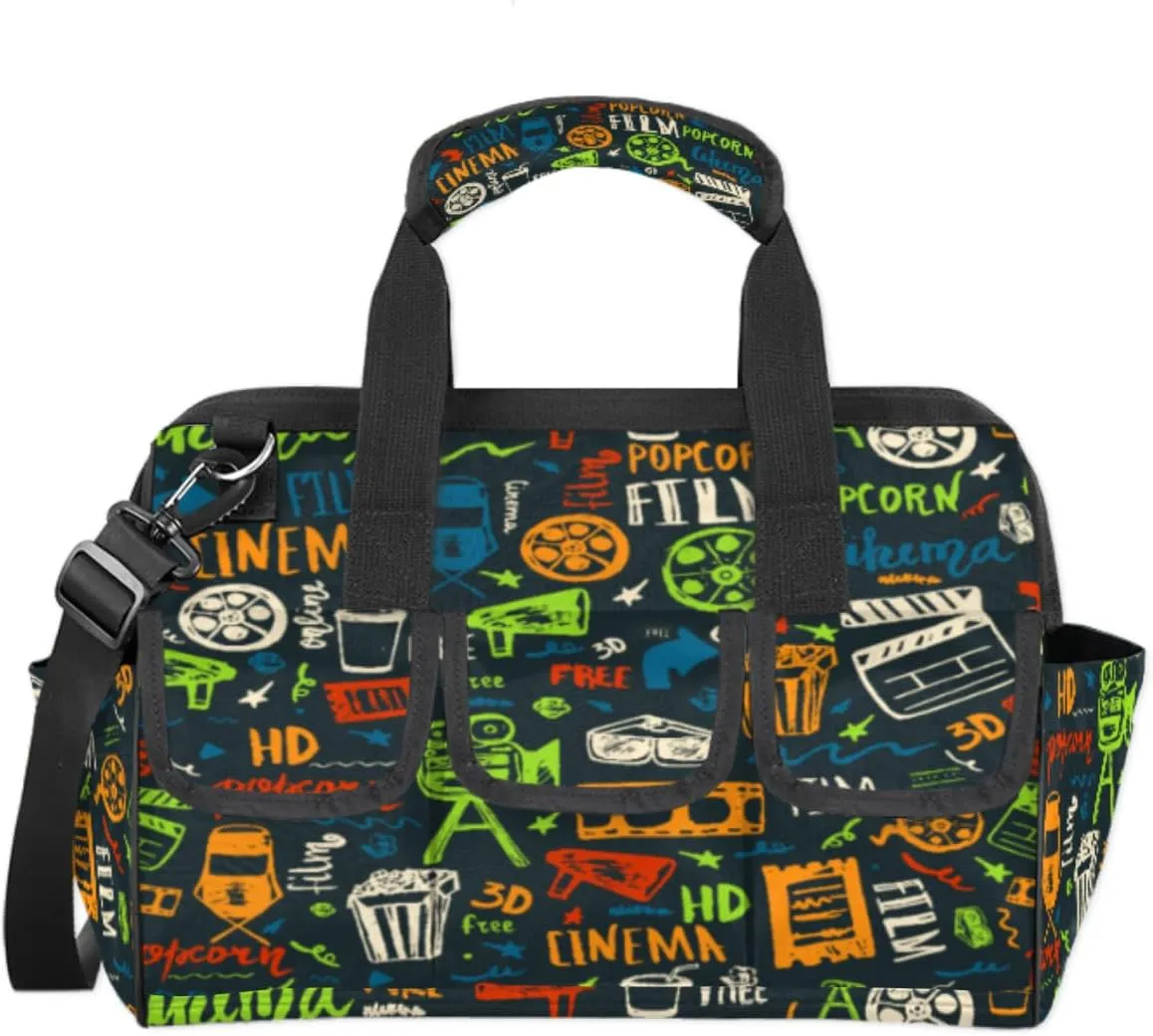 Hand-Painted Cinema Tool Bag, Garden Tool Bag, Multi-Pockets Wide Mouth Tool Tote, Heavy Duty Waterproof Tool Bag Organizer with Adjustable Shoulder Strap(Vintage Pattern)