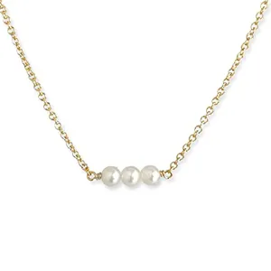 Handmade Tiny Pearl Necklace - Dainty Pearl Necklace - Small Pearl Choker Necklaces for Women - Freshwater Cultured White Pearl Jewelry (14k Gold FIlled)