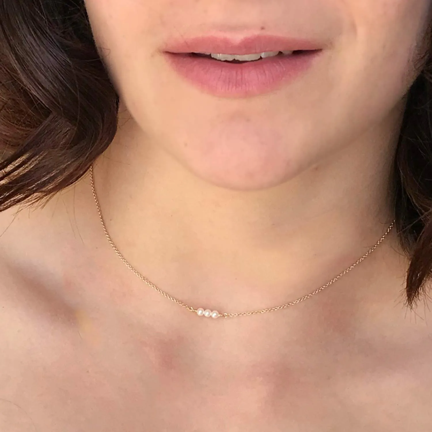Handmade Tiny Pearl Necklace - Dainty Pearl Necklace - Small Pearl Choker Necklaces for Women - Freshwater Cultured White Pearl Jewelry (14k Gold FIlled)