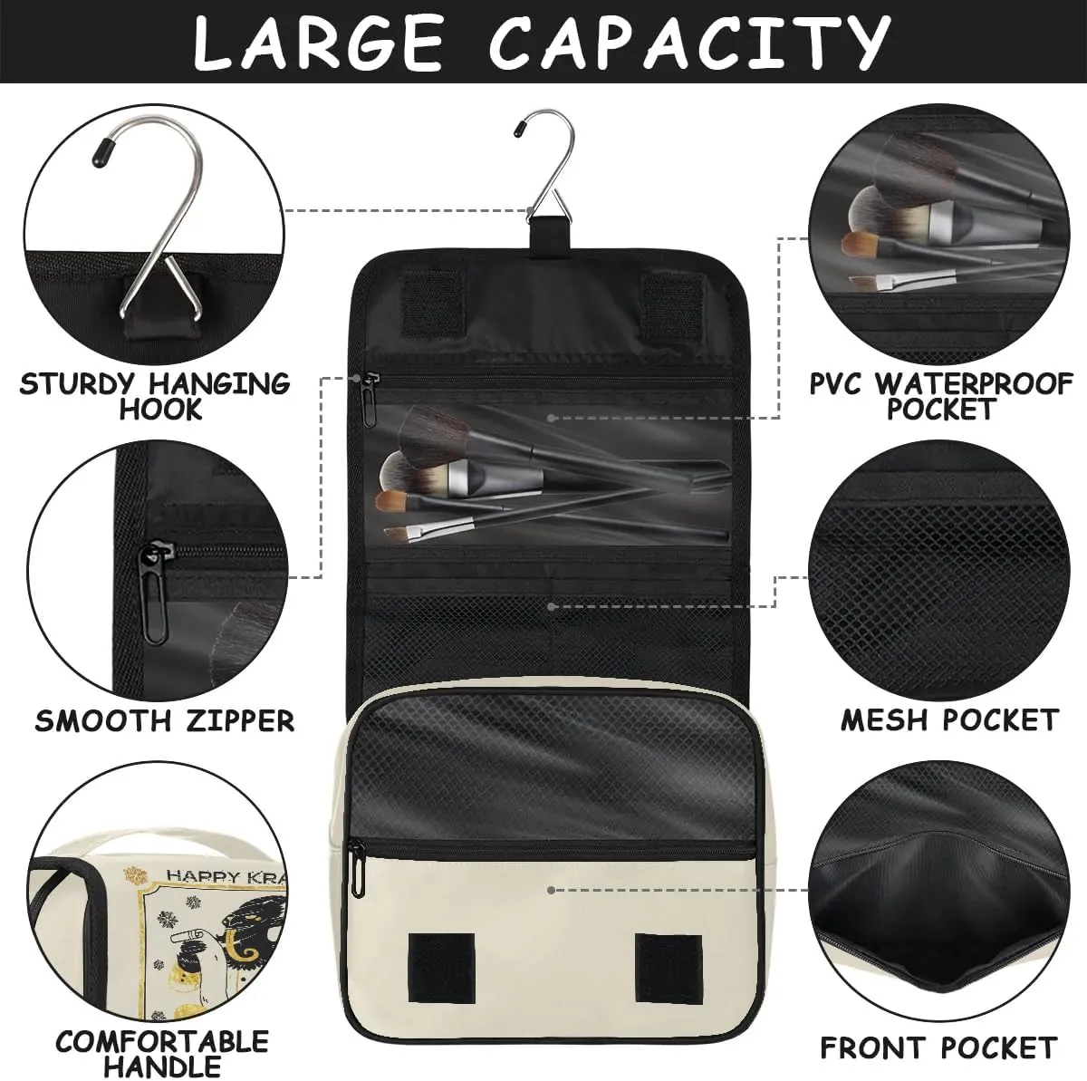 HAPPY KRAMPUS Kids Toiletry Travel Bag, Hanging Makeup Bag, Waterproof Boys Shaving Bag Travel Cosmetic Bag for Kids Adult Travel Camping Essential