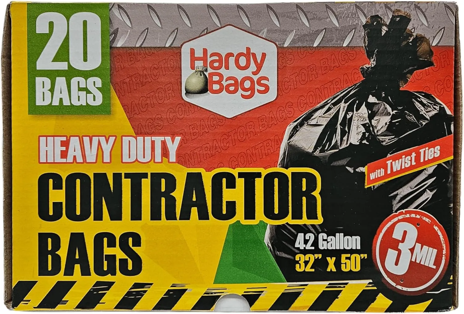 Hardy Bags Contractor Trash Bags – 42 Gallon Heavy-Duty, 3 Mil Thick, 20 Count Box, Extra Strong Construction, Tear & Puncture Resistant (Contractor, Pack of 1)