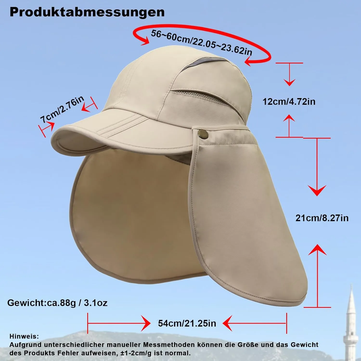 Hat with Neck Protection Detachable Multi-Purpose Summer Sun Hat Sun Protection Breathable Quick Dry UV Protection