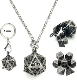 Haxtec Mini Metal D&D Dice Set with Hollow Necklace Case - 7PCS Keychain Portable