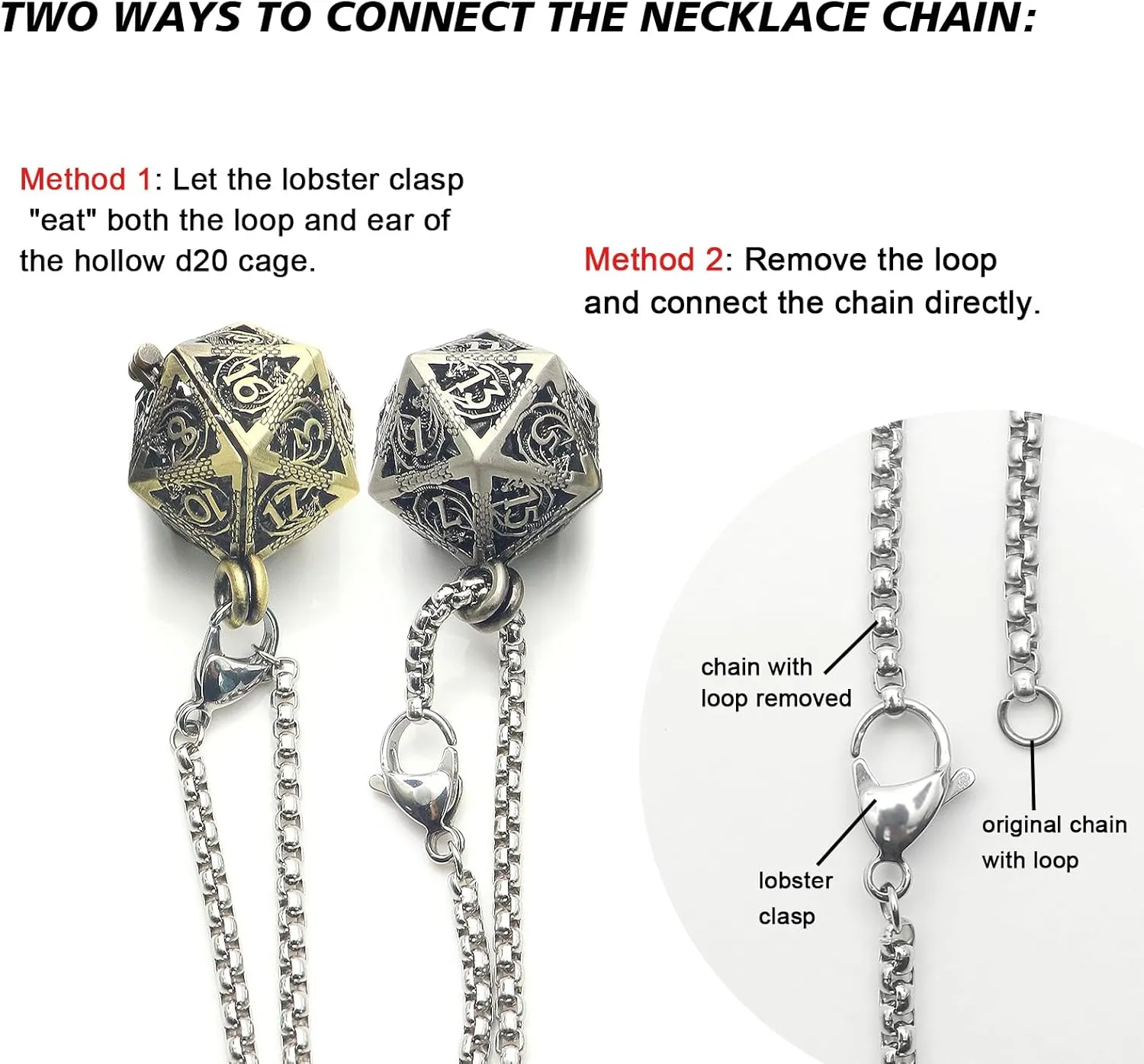 Haxtec Mini Metal D&D Dice Set with Hollow Necklace Case - 7PCS Keychain Portable