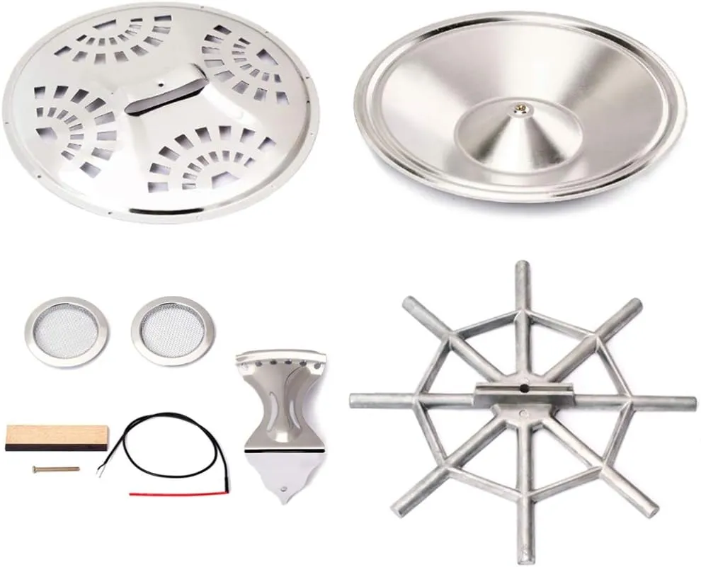 Healifty Silver Wood Dobro Guitar Parts Set Resonator Cones Soundhole Screens Tailpiece Spider Bridge Saddle