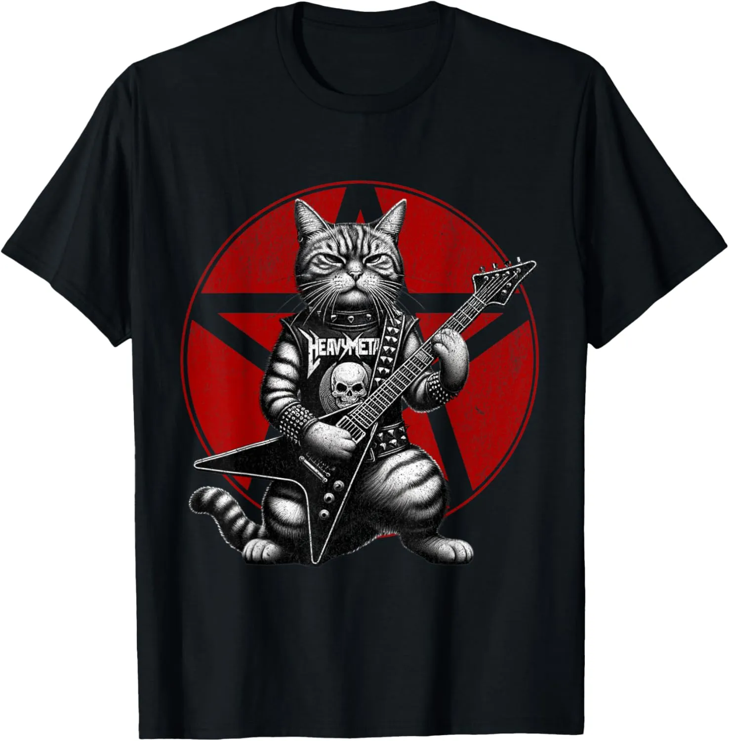 Heavy Metal Cats and Death Metal Music Metalhead Rock Guitar T-Shirt