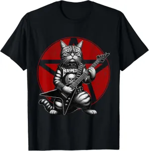 Heavy Metal Cats and Death Metal Music Metalhead Rock Guitar T-Shirt