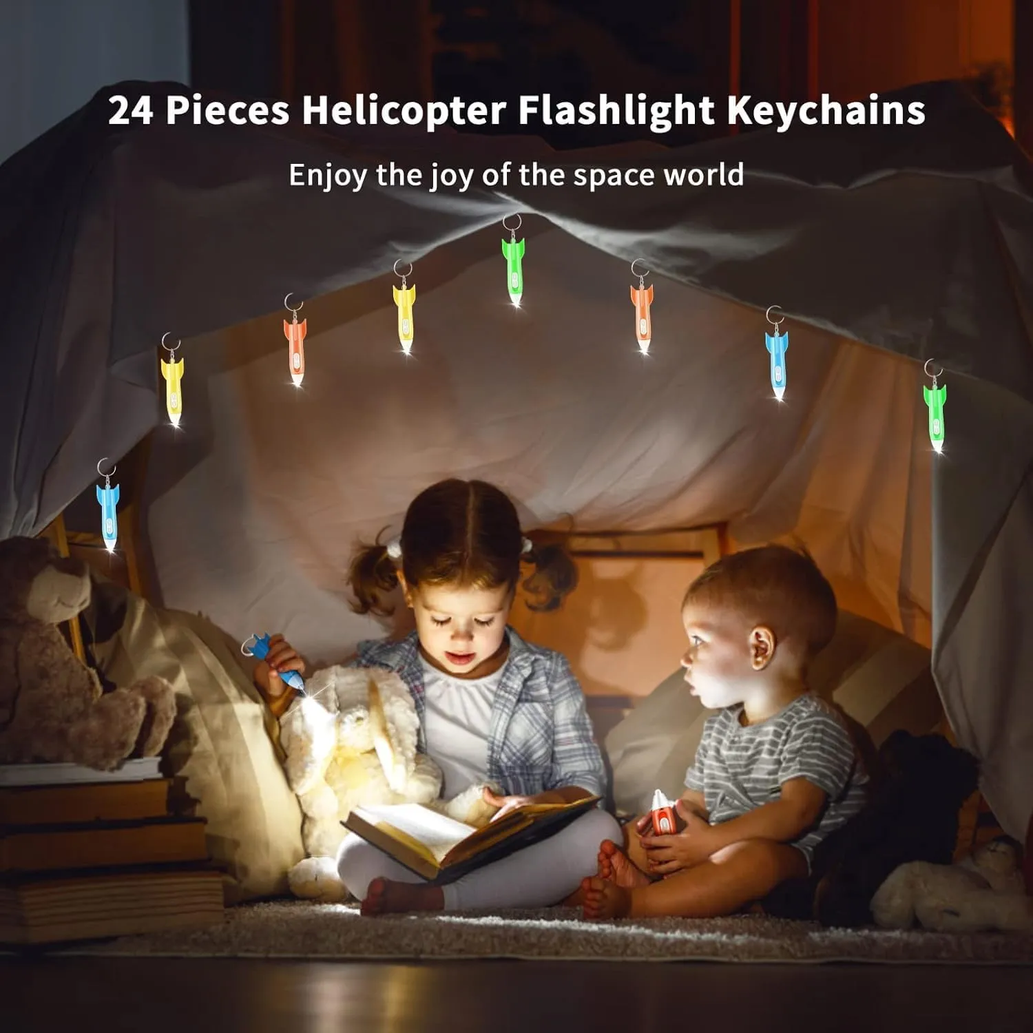Helicopter Flashlight Keychain for Kids Rocket LED Flashlight Outer Space Themed Helicopter Key Ring Astronaut Party Favors (100)