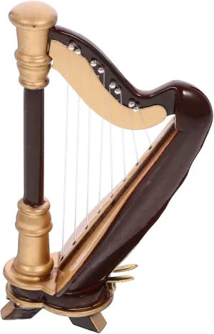 HEMOTON Miniature Harp Model with Box Wooden Musical Instrument for Dollhouse Decoration Harp Ornament Present for Miniature Enthusiasts