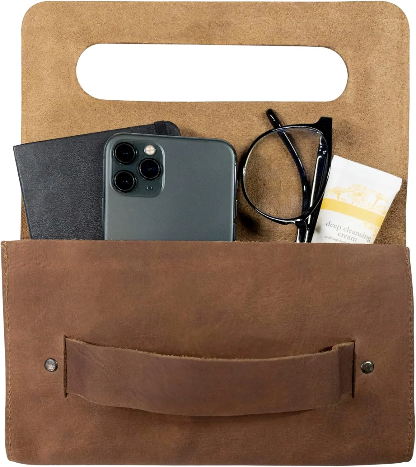 Hide & Drink, Rectangular Clutch Bag With Handle, Wallet for Cards, Money, Stylish Handbag, Full Grain Leather, Handmade, Single Malt Mahogany