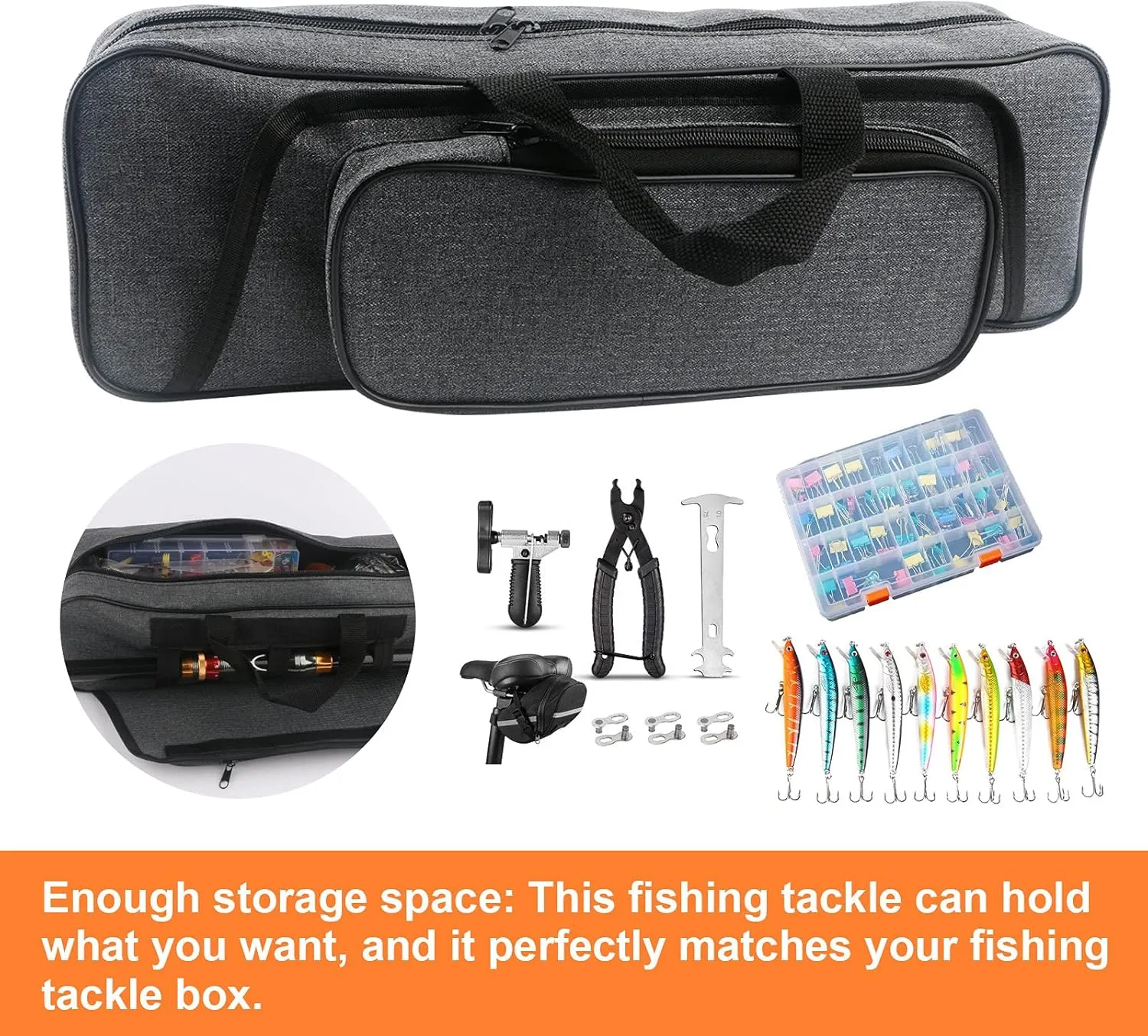 Hikary 43CM/17Inch Fishing Rod Case - Portable Folding Fishing Pole Tackle Storage Bag (gray)