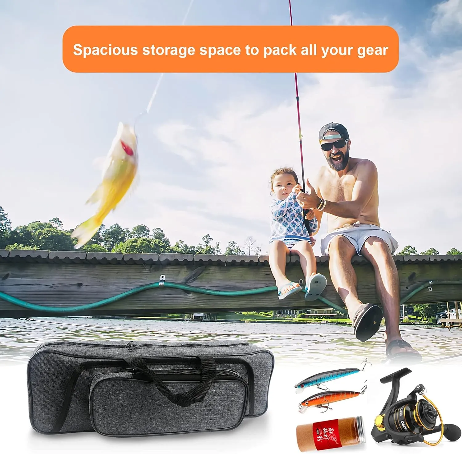 Hikary 43CM/17Inch Fishing Rod Case - Portable Folding Fishing Pole Tackle Storage Bag (gray)