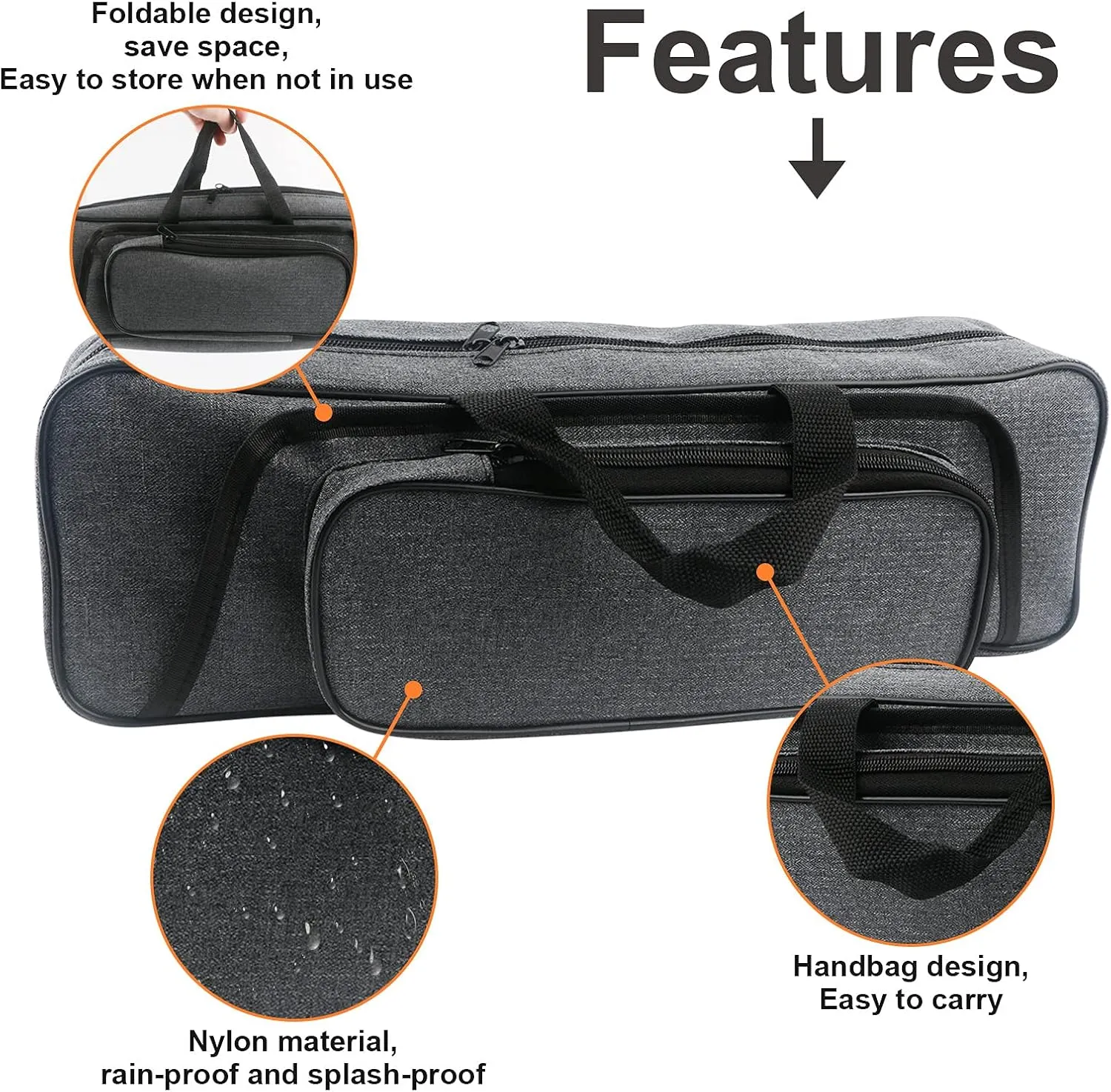Hikary 43CM/17Inch Fishing Rod Case - Portable Folding Fishing Pole Tackle Storage Bag (gray)
