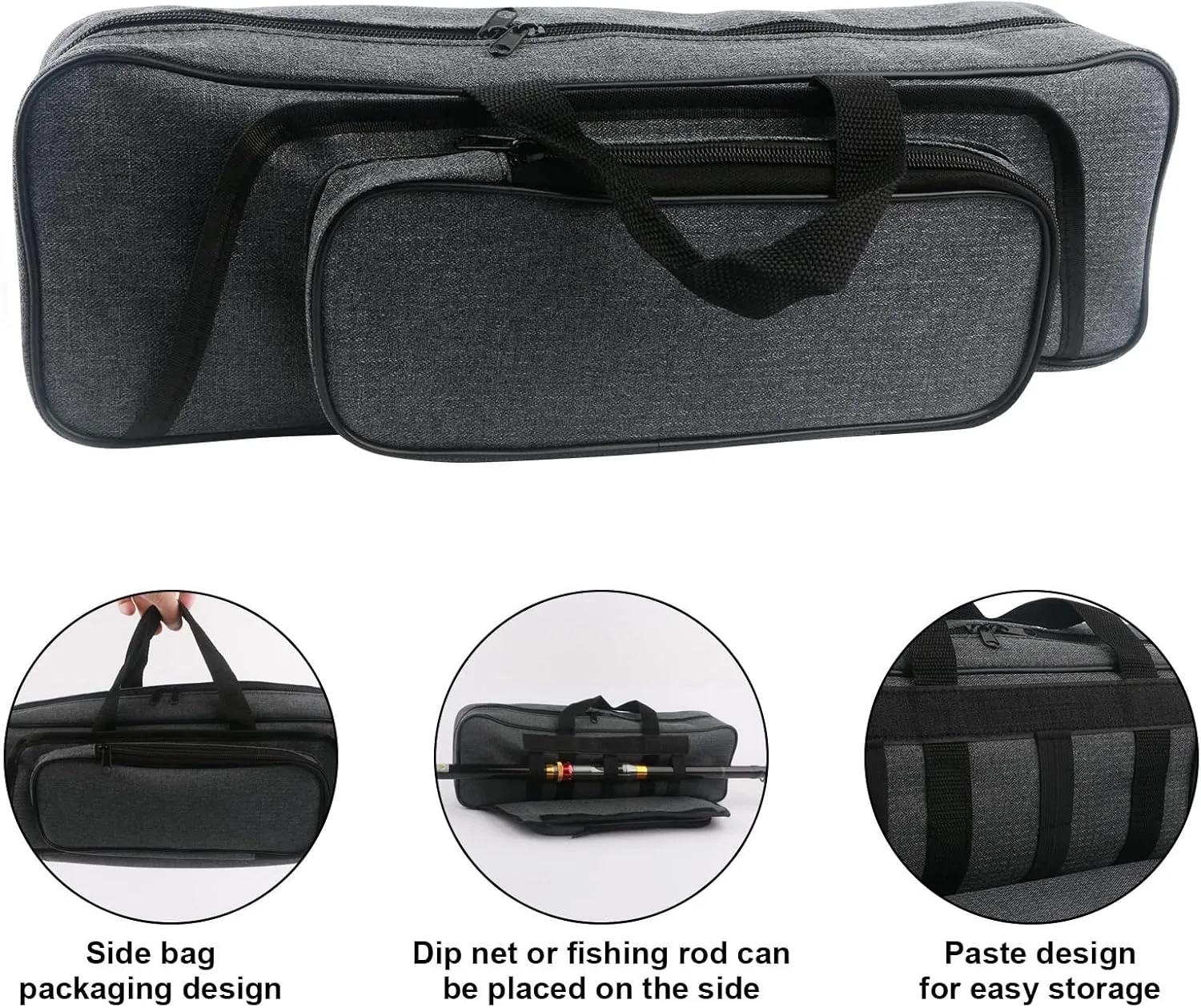 Hikary 43CM/17Inch Fishing Rod Case - Portable Folding Fishing Pole Tackle Storage Bag (gray)