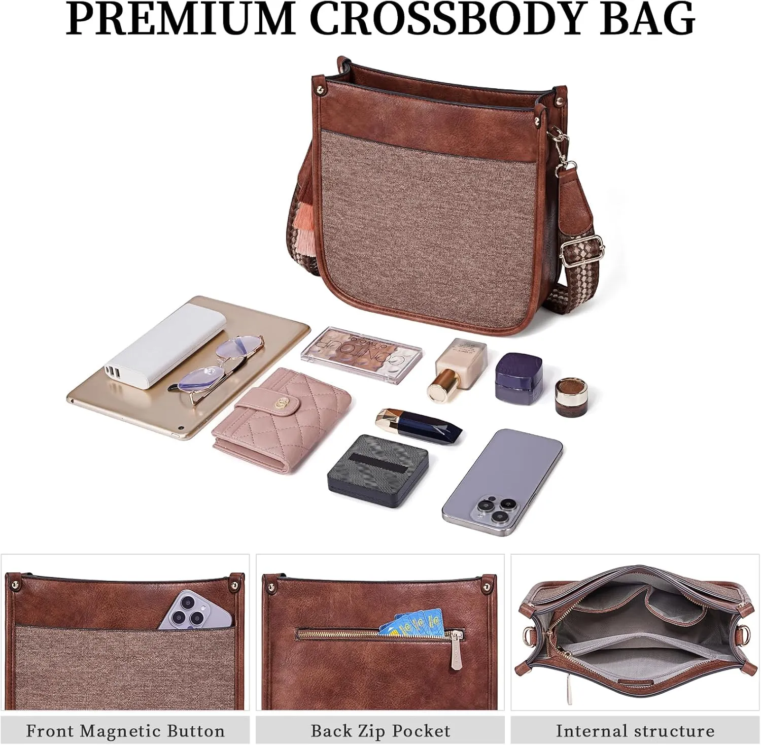 HKCLUF Vegan Leather Crossbody Bags Purse for Women Trendy Tassel Hobo Handbag Women With 2PCS Adjustable Guitar Strap