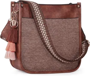 HKCLUF Vegan Leather Crossbody Bags Purse for Women Trendy Tassel Hobo Handbag Women With 2PCS Adjustable Guitar Strap