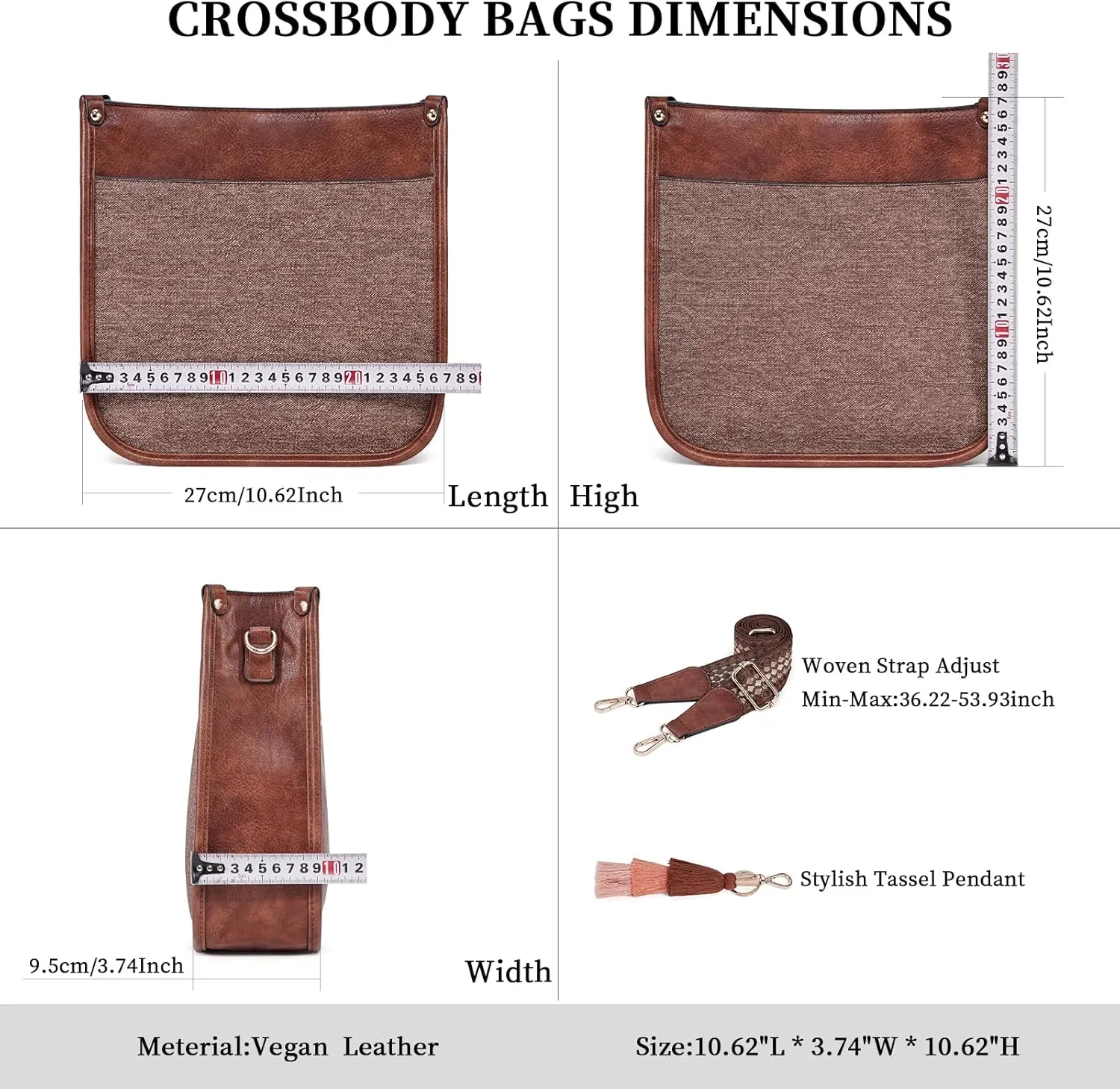HKCLUF Vegan Leather Crossbody Bags Purse for Women Trendy Tassel Hobo Handbag Women With 2PCS Adjustable Guitar Strap
