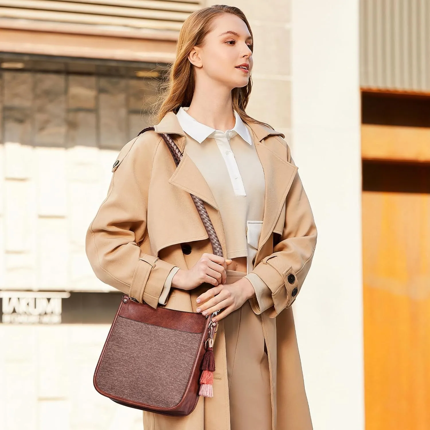 HKCLUF Vegan Leather Crossbody Bags Purse for Women Trendy Tassel Hobo Handbag Women With 2PCS Adjustable Guitar Strap