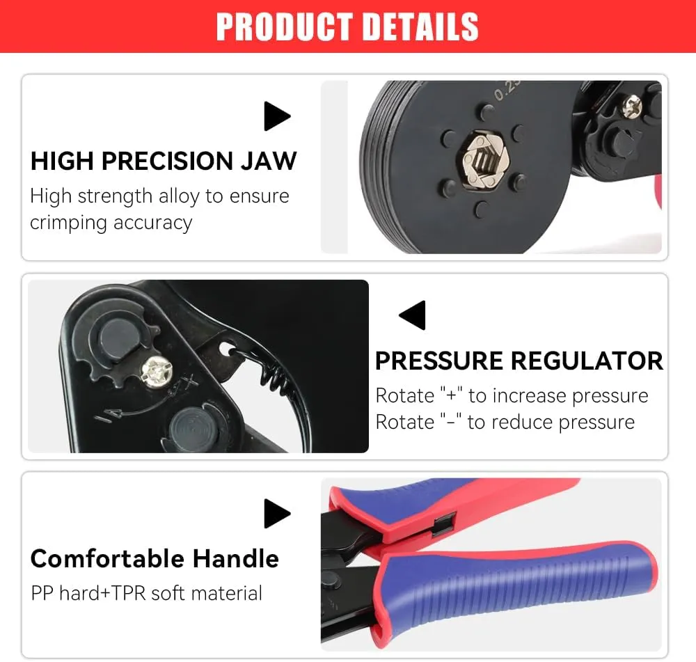 HKS Ferrule Crimping Tool Kit - Hexagonal Ferrule Crimper Plier (AWG 23-7) with Wire Stripper & 1900pcs Wire End-Sleeves Terminals Kit