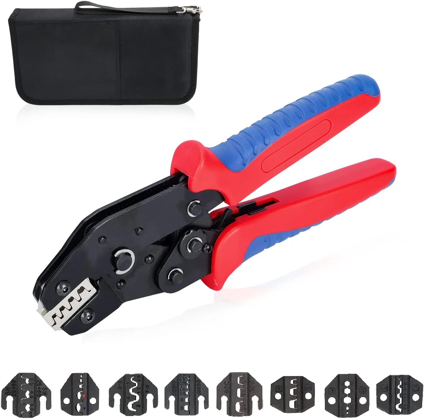 HKS Ratcheting Crimping Tool Set 11 PCS with Changeable Jaws for Dupont JST MOLEX - Open Barrel Terminals, Insulated & Non-Insulated Ferrules, Terminals & Butt Connectors,Solar & Coax Connectors