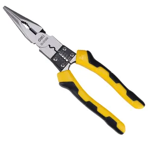 Homdum 7 in 1 Long Nose Plier Deli 9 inch Multi Function Wire Stripper Cable Cutter Terminal Crimping Electrician Pliers Size 230 mm