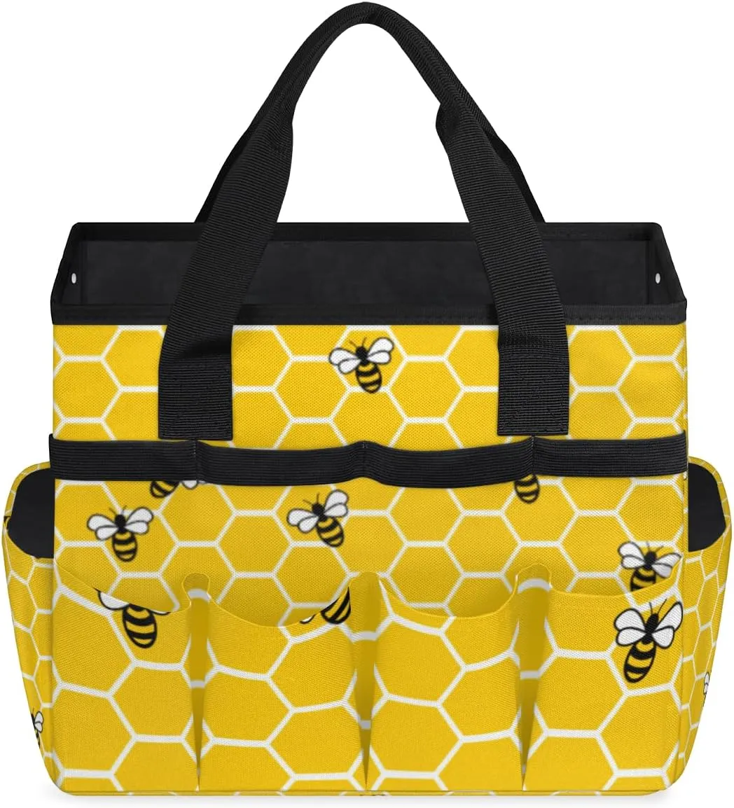 Honey Bees Garden Tool Bag, Garden Tote Bag, Portable Garden Tool Bags Heavy Duty, Multi-Pocket Garden Totes with Handles for Outdoor Garden Lawn Yard