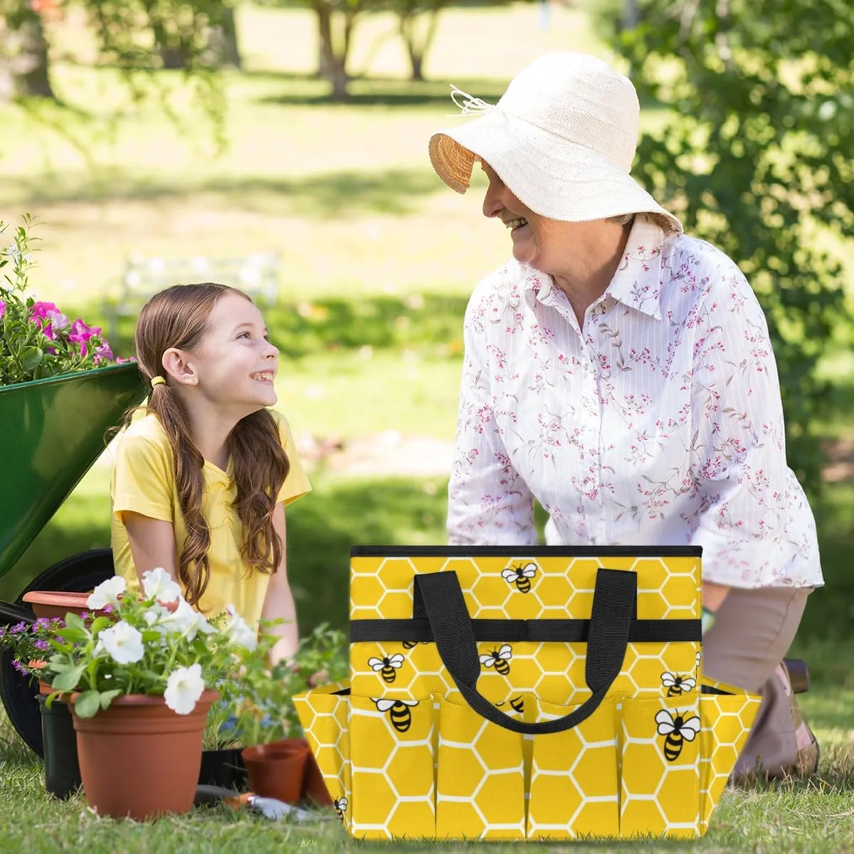 Honey Bees Garden Tool Bag, Garden Tote Bag, Portable Garden Tool Bags Heavy Duty, Multi-Pocket Garden Totes with Handles for Outdoor Garden Lawn Yard