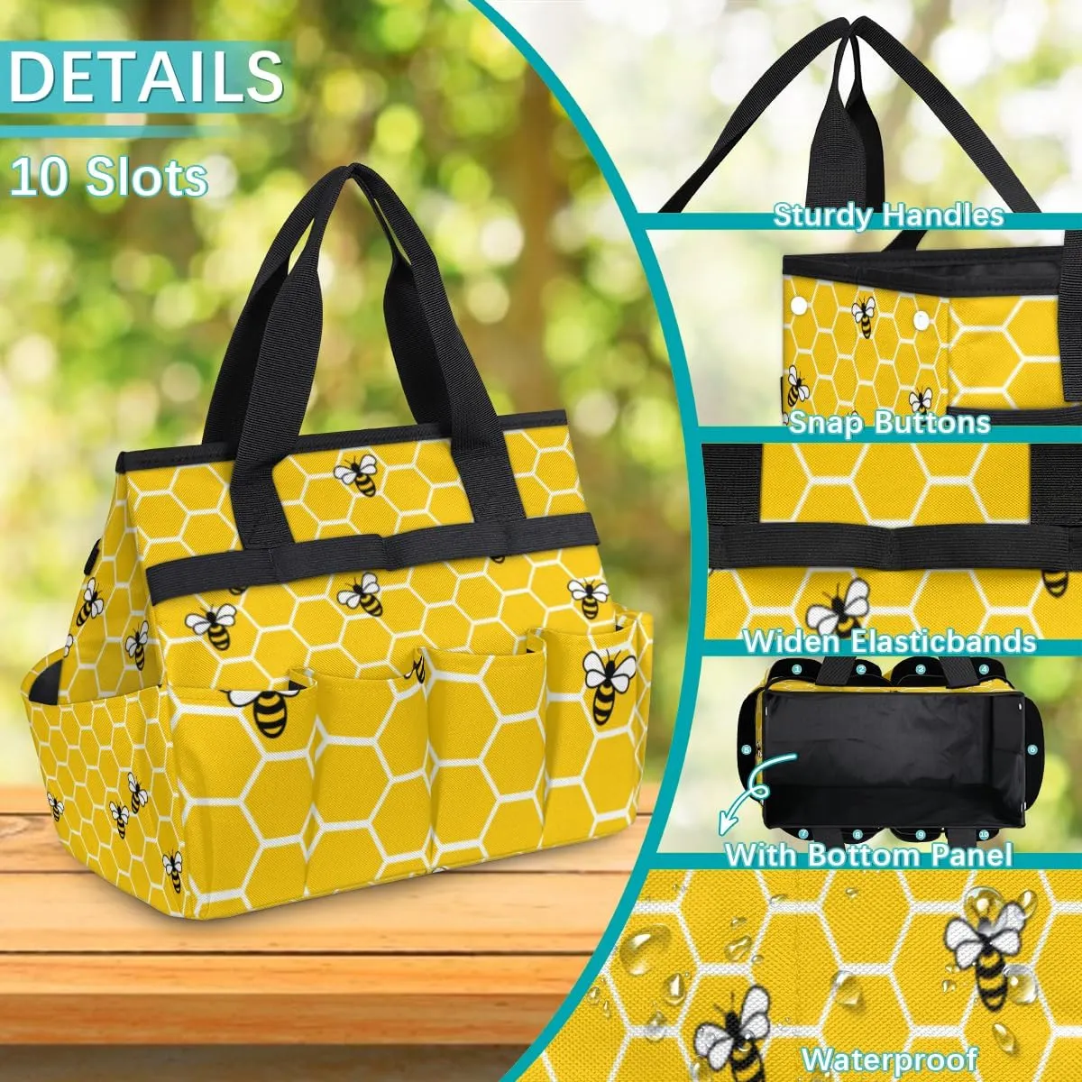 Honey Bees Garden Tool Bag, Garden Tote Bag, Portable Garden Tool Bags Heavy Duty, Multi-Pocket Garden Totes with Handles for Outdoor Garden Lawn Yard