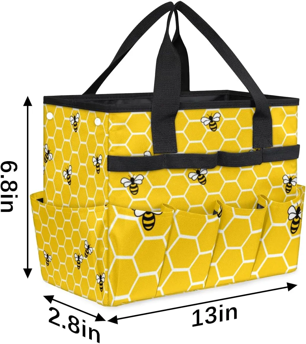 Honey Bees Garden Tool Bag, Garden Tote Bag, Portable Garden Tool Bags Heavy Duty, Multi-Pocket Garden Totes with Handles for Outdoor Garden Lawn Yard