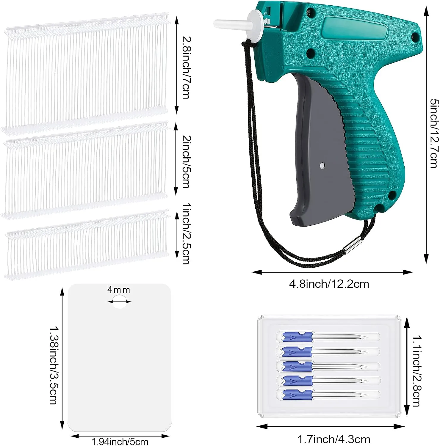 Honoson 2006 Pcs Clothing Price Tags with Gun Set, Including 1 Garment Price Tag Attacher with 5 Steel Needles 500 Clothing Label and 1500 Plastic Fasteners Barbs(Simple Style)