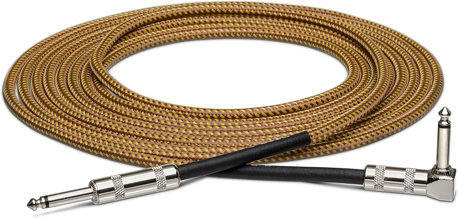 Hosa GTR-518R Straight to Right Angle Guitar Cable - 18 foot Tweed