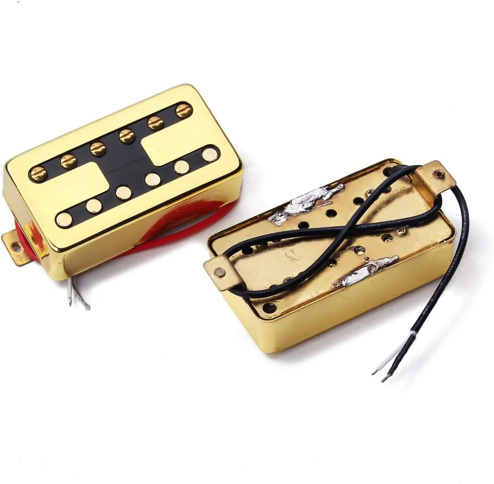 Humbucker Guitar Pickup Double Coil Pickup Set H Style Neck and Bridge Pickups Compatible with Les Paul LP Style Electric Guitar Replacement (Gold)