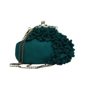 Hunter Green Victorian Style Floral Wool Crossbody