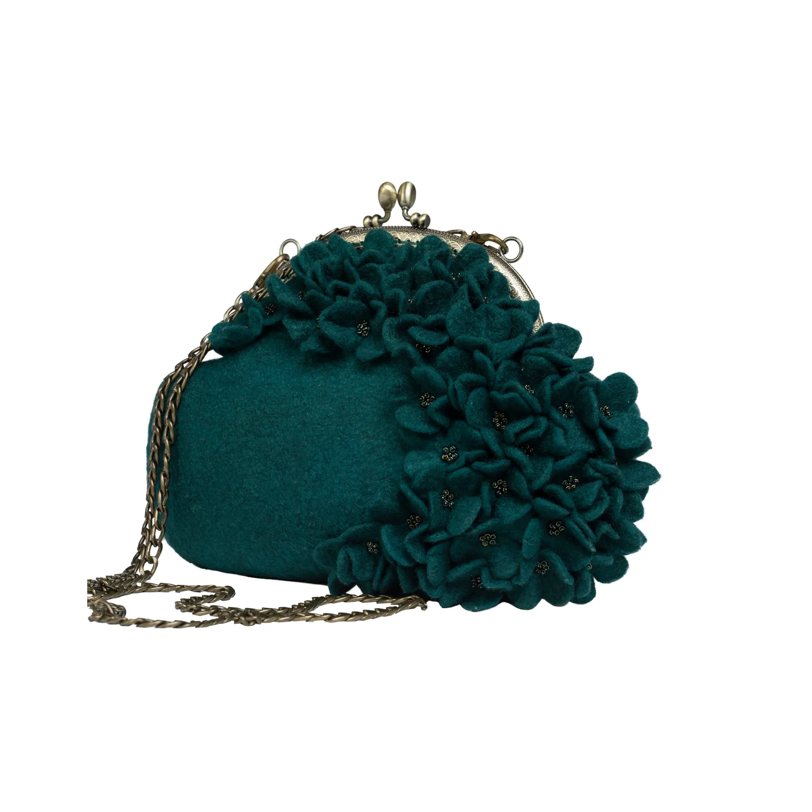 Hunter Green Victorian Style Floral Wool Crossbody