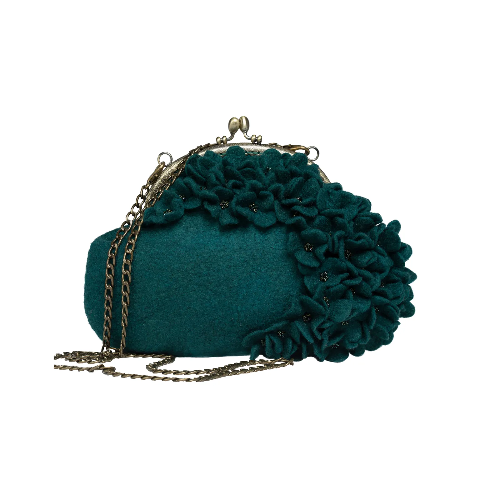Hunter Green Victorian Style Floral Wool Crossbody