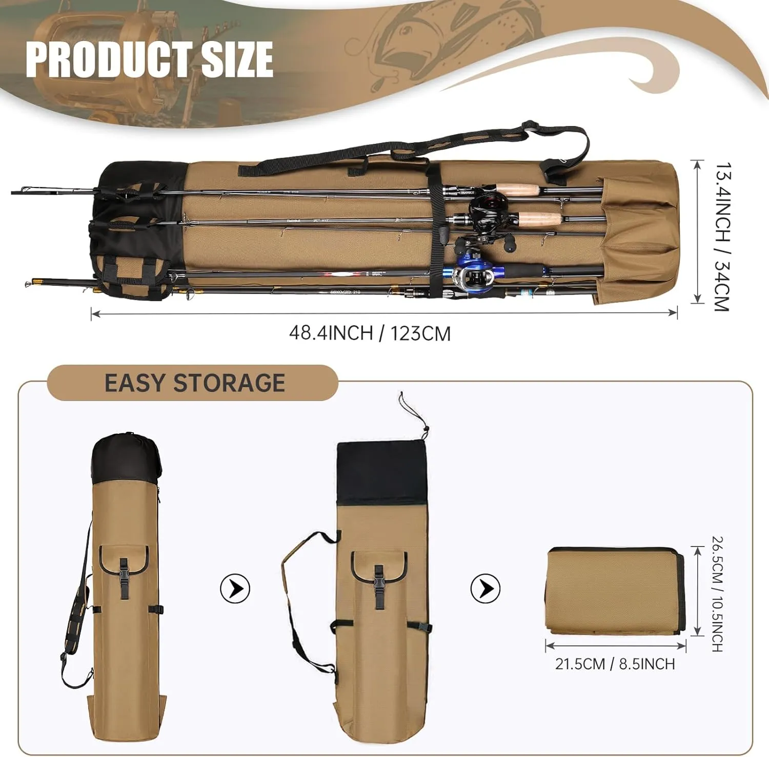 HUNTVP Fishing Rod Reel Case Bag Organizer Travel Carry Case Carrier Holder Pole Tools Storage Bags