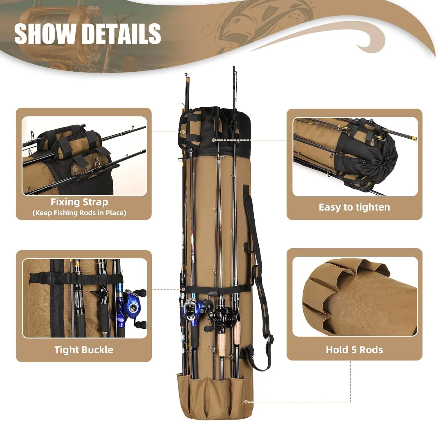 HUNTVP Fishing Rod Reel Case Bag Organizer Travel Carry Case Carrier Holder Pole Tools Storage Bags