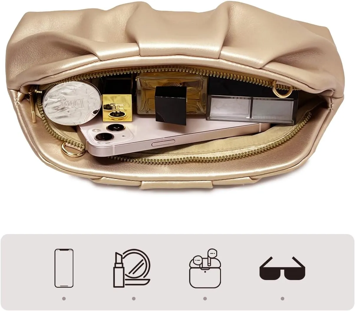 Huralona Dressy Pleated Vegan Leather Clutch Purse Bag for Women Super Chic Soft PU Evening Purse Handbag