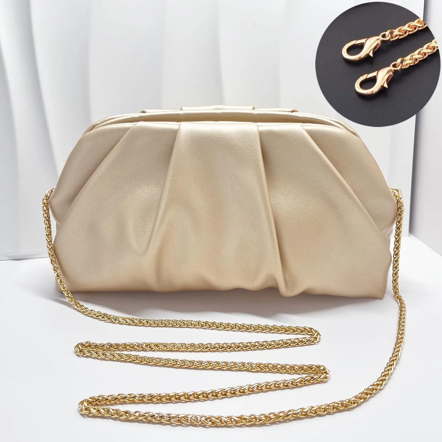 Huralona Dressy Pleated Vegan Leather Clutch Purse Bag for Women Super Chic Soft PU Evening Purse Handbag