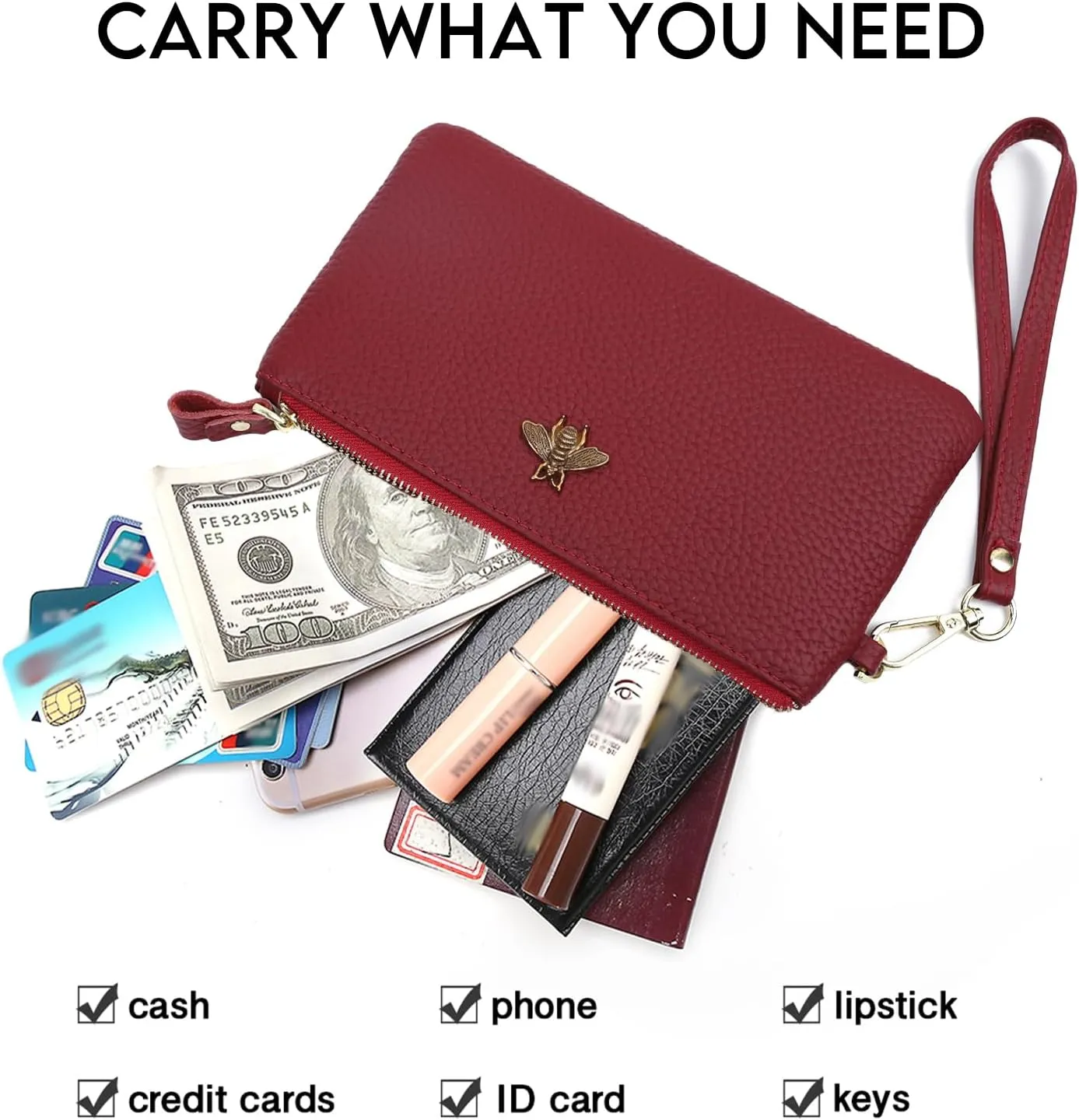 imeetu Women's Wristlet Clutch Purse Leather Cell Phone Wallet Handbag with Wrist Strap