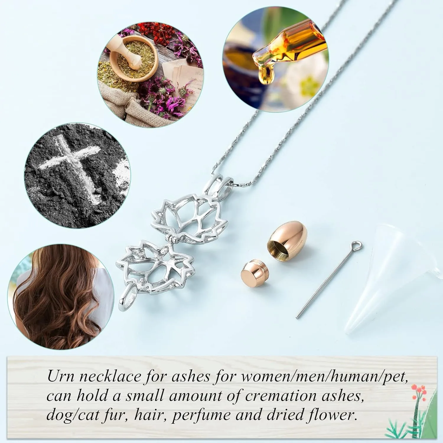 Imrsanl Cremation Jewelry for Ashes - Lotus Flower Ashes Pendant Necklace with Mini Keepsake Urn Memorial Ash Jewelry
